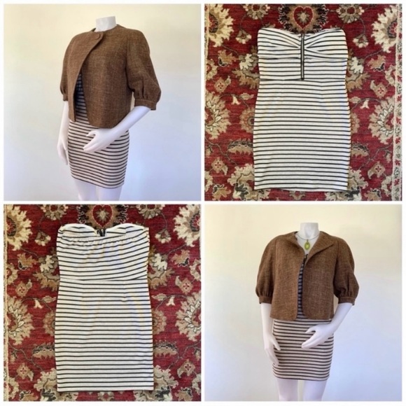 cream grey striped knit fitted mini dress from Australia - Picture 8 of 16